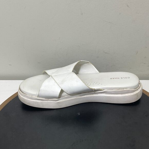 Cole Haan White Leather Criss Cross Platform Slide Sandals Casual Women 10 B - Picture 6 of 11